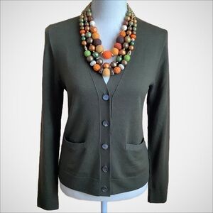 J. CREW Olive Green Merino Wool Cardigan Sweater Size M